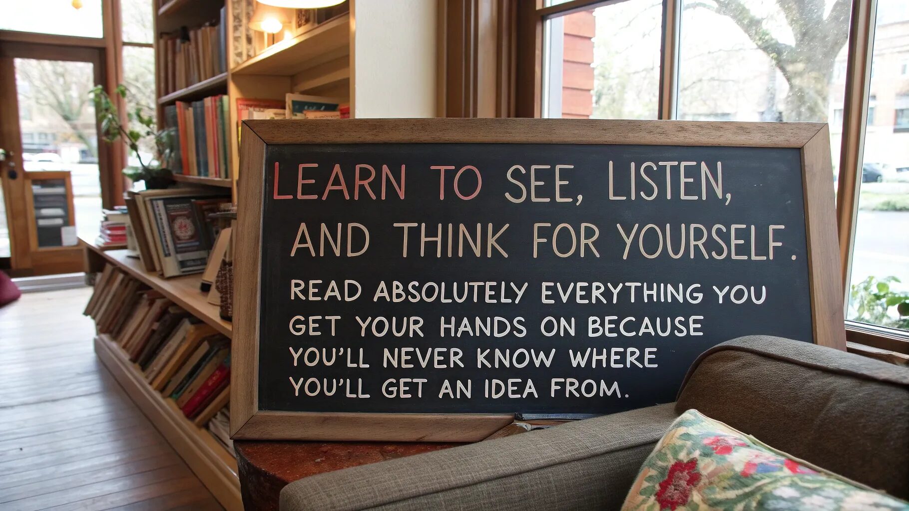 "Learn to see, listen, and think for yourself. Read absolutely everything you get your hands on because you'll never know where you'll get an idea from."